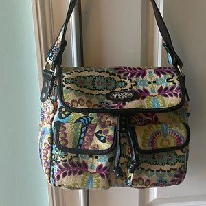 Spartina 449 signature linen and leather saddle bag purse